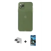 MARSİLYAN™- iPhone 11 Pro Max Kılıf Ahenk Doku - Siyah 34D Izgaralı Cam + Siyah Pers Alüminyum Kamera Lens