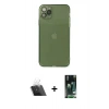 MARSİLYAN™- iPhone 11 Pro Max Kılıf Ahenk Doku - Siyah 360 Mat Full Body Arka Koruyucu + Kamera Lens Koruma Cam - SF