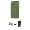 MARSİLYAN™- iPhone 11 Pro Max Kılıf Ahenk Doku - Siyah 360 Mat Full Body Arka Koruyucu + Rainbow Kamera Lens Koruma Cam - YL
