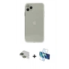MARSİLYAN™- iPhone 11 Pro Max Kılıf Ahenk Doku - Siyah 3D Antistatik Cam Ekran Koruyucu + Yeşil Pers Alüminyum Kamera Lens
