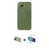 MARSİLYAN™- iPhone 11 Pro Max Kılıf Ahenk Doku - Siyah 3D Antistatik Cam Ekran Koruyucu + Rainbow Kamera Lens Koruma Cam - YL