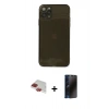 MARSİLYAN™- iPhone 11 Pro Max Kılıf Ahenk Doku - Siyah 3D Antistatik Hayalet Cam Ekran Koruyucu + Pers Alüminyum Kamera Lens - KI