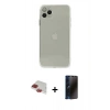 MARSİLYAN™- iPhone 11 Pro Max Kılıf Ahenk Doku - Siyah 3D Antistatik Hayalet Cam Ekran Koruyucu + Pers Alüminyum Kamera Lens - KI