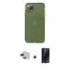 MARSİLYAN™- iPhone 11 Pro Max Kılıf Ahenk Doku - Siyah 3D Antistatik Hayalet Cam Ekran Koruyucu + Pers Alüminyum Kamera Lens - LT