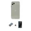 MARSİLYAN™- iPhone 11 Pro Max Kılıf Ahenk Doku - Siyah 3D Antistatik Hayalet Cam Ekran Koruyucu + Metal Kamera Lens Koruma Cam - MI