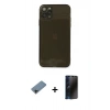 MARSİLYAN™- iPhone 11 Pro Max Kılıf Ahenk Doku - Siyah 3D Antistatik Hayalet Cam Ekran Koruyucu + Shine Kamera Lens Koruma Cam - SH