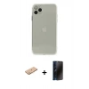 MARSİLYAN™- iPhone 11 Pro Max Kılıf Ahenk Doku - Siyah 3D Antistatik Hayalet Cam Ekran Koruyucu + Renkli Kamera Lens Koruma Cam - TU