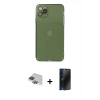 MARSİLYAN™- iPhone 11 Pro Max Kılıf Ahenk Doku - Siyah 3D Antistatik Hayalet Cam Ekran Koruyucu + Pers Alüminyum Kamera Lens - YL