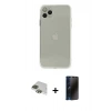 MARSİLYAN™- iPhone 11 Pro Max Kılıf Ahenk Doku - Siyah 3D Antistatik Hayalet Cam Ekran Koruyucu + Pers Alüminyum Kamera Lens - YL