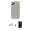 MARSİLYAN™- iPhone 11 Pro Max Kılıf Ahenk Doku - Siyah 3D Antistatik Hayalet Cam Ekran Koruyucu + Renkli Kamera Lens Koruma Cam - YL