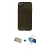 MARSİLYAN™- iPhone 11 Pro Max Kılıf Ahenk Doku - Siyah 3D Antistatik Seramik Nano Ekran Koruyucu + Rainbow Kamera Lens Koruma Cam - GD
