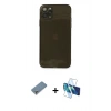 MARSİLYAN™- iPhone 11 Pro Max Kılıf Ahenk Doku - Siyah 3D Antistatik Seramik Nano Ekran Koruyucu + Metal Kamera Lens Koruma Cam - GS