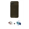 MARSİLYAN™- iPhone 11 Pro Max Kılıf Ahenk Doku - Siyah 3D Antistatik Seramik Nano Ekran Koruyucu + Pers Alüminyum Kamera Lens - KI