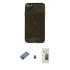 MARSİLYAN™- iPhone 11 Pro Max Kılıf Ahenk Doku - Siyah 6D Mat Seramik Hayalet Nano Ekran Koruyucu + Siyah Shine Kamera Lens Koruma Cam