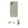MARSİLYAN™- iPhone 11 Pro Max Kılıf Ahenk Doku - Siyah 6D Mat Seramik Hayalet Nano Ekran Koruyucu + Turuncu Renkli Kamera Lens Koruma Cam