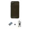 MARSİLYAN™- iPhone 11 Pro Max Kılıf Ahenk Doku - Siyah Bilvis Hayalet Cam Ekran Koruyucu + Metal Kamera Lens Koruma Cam - GS