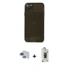 MARSİLYAN™- iPhone 11 Pro Max Kılıf Ahenk Doku - Siyah Bilvis Hayalet Cam Ekran Koruyucu + Pers Alüminyum Kamera Lens - LT