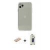 MARSİLYAN™- iPhone 11 Pro Max Kılıf Ahenk Doku - Siyah Bilvis Hayalet Cam Ekran Koruyucu + Renkli Kamera Lens Koruma Cam - TU