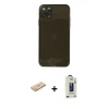 MARSİLYAN™- iPhone 11 Pro Max Kılıf Ahenk Doku - Siyah Bilvis Hayalet Cam Ekran Koruyucu + Renkli Kamera Lens Koruma Cam - SI