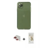 MARSİLYAN™- iPhone 11 Pro Max Kılıf Ahenk Doku - Siyah Mat Seramik Nano Ekran Koruyucu + Kırmızı Pers Alüminyum Kamera Lens