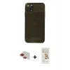 MARSİLYAN™- iPhone 11 Pro Max Kılıf Ahenk Doku - Siyah Mat Seramik Nano Ekran Koruyucu + Kırmızı Pers Alüminyum Kamera Lens
