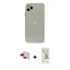 MARSİLYAN™- iPhone 11 Pro Max Kılıf Ahenk Doku - Siyah Mat Seramik Nano Ekran Koruyucu + Kırmızı Pers Alüminyum Kamera Lens