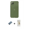 MARSİLYAN™- iPhone 11 Pro Max Kılıf Ahenk Doku - Siyah Mat Seramik Nano Ekran Koruyucu + Mavi Metal Kamera Lens Koruma Cam