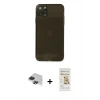 MARSİLYAN™- iPhone 11 Pro Max Kılıf Ahenk Doku - Siyah Mat Seramik Nano Ekran Koruyucu + Pers Alüminyum Kamera Lens - SH