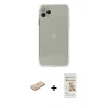 MARSİLYAN™- iPhone 11 Pro Max Kılıf Ahenk Doku - Siyah Mat Seramik Nano Ekran Koruyucu + Yeşil Renkli Kamera Lens Koruma Cam