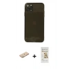 MARSİLYAN™- iPhone 11 Pro Max Kılıf Ahenk Doku - Siyah Mat Seramik Nano Ekran Koruyucu + Yeşil Renkli Kamera Lens Koruma Cam