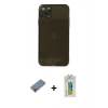 MARSİLYAN™- iPhone 11 Pro Max Kılıf Ahenk Doku - Siyah Polymer Nano Ekran Koruyucu + Metal Kamera Lens Koruma Cam - GD