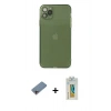 MARSİLYAN™- iPhone 11 Pro Max Kılıf Ahenk Doku - Siyah Polymer Nano Ekran Koruyucu + Pembe Shine Kamera Lens Koruma Cam