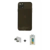 MARSİLYAN™- iPhone 11 Pro Max Kılıf Ahenk Doku - Siyah Polymer Nano Ekran Koruyucu + Pers Alüminyum Kamera Lens - YL