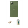 MARSİLYAN™- iPhone 11 Pro Max Kılıf Ahenk Doku - Siyah Polymer Nano Ekran Koruyucu + Renkli Kamera Lens Koruma Cam - SI
