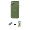 MARSİLYAN™- iPhone 11 Pro Max Kılıf Ahenk Doku - Siyah Polymer Nano Ekran Koruyucu + Shine Kamera Lens Koruma Cam - GD