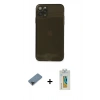 MARSİLYAN™- iPhone 11 Pro Max Kılıf Ahenk Doku - Siyah Polymer Nano Ekran Koruyucu + Siyah Metal Kamera Lens Koruma Cam