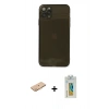 MARSİLYAN™- iPhone 11 Pro Max Kılıf Ahenk Doku - Siyah Polymer Nano Ekran Koruyucu + Renkli Kamera Lens Koruma Cam - TU