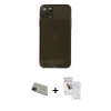 MARSİLYAN™- iPhone 11 Pro Max Kılıf Ahenk Doku - Siyah Seramik Nano Ekran Koruyucu + Rainbow Kamera Lens Koruma Cam - YL
