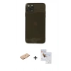 MARSİLYAN™- iPhone 11 Pro Max Kılıf Ahenk Doku - Siyah Seramik Nano Ekran Koruyucu + Renkli Kamera Lens Koruma Cam - TU
