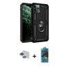 MARSİLYAN™- iPhone 11 Pro Max Kılıf Ahenk Klasik Koleksiyonu - Siyah 18D Cam Ekran Koruyucu + Lacivert Pers Alüminyum Kamera Lens