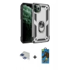 MARSİLYAN™- iPhone 11 Pro Max Kılıf Ahenk Klasik Koleksiyonu - Siyah 18D Cam Ekran Koruyucu + Lacivert Pers Alüminyum Kamera Lens