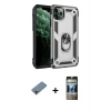 MARSİLYAN™- iPhone 11 Pro Max Kılıf Ahenk Klasik Koleksiyonu - Siyah 34D Hayalet Izgaralı Cam + Shine Kamera Lens Koruma Cam - PE