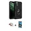 MARSİLYAN™- iPhone 11 Pro Max Kılıf Ahenk Klasik Koleksiyonu - Siyah 34D Izgaralı Cam + Kırmızı Pers Alüminyum Kamera Lens