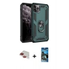 MARSİLYAN™- iPhone 11 Pro Max Kılıf Ahenk Klasik Koleksiyonu - Siyah 34D Izgaralı Cam + Kırmızı Pers Alüminyum Kamera Lens