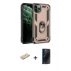 MARSİLYAN™- iPhone 11 Pro Max Kılıf Ahenk Klasik Koleksiyonu - Siyah 3D Antistatik Hayalet Cam Ekran Koruyucu + Renkli Kamera Lens Koruma Cam - YL