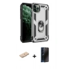 MARSİLYAN™- iPhone 11 Pro Max Kılıf Ahenk Klasik Koleksiyonu - Siyah 3D Antistatik Hayalet Cam Ekran Koruyucu + Mavi Renkli Kamera Lens Koruma Cam