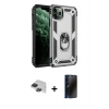 MARSİLYAN™- iPhone 11 Pro Max Kılıf Ahenk Klasik Koleksiyonu - Siyah 3D Antistatik Hayalet Cam Ekran Koruyucu + Pers Alüminyum Kamera Lens - SH