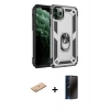 MARSİLYAN™- iPhone 11 Pro Max Kılıf Ahenk Klasik Koleksiyonu - Siyah 3D Antistatik Hayalet Cam Ekran Koruyucu + Renkli Kamera Lens Koruma Cam - PE