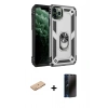 MARSİLYAN™- iPhone 11 Pro Max Kılıf Ahenk Klasik Koleksiyonu - Siyah 3D Antistatik Hayalet Cam Ekran Koruyucu + Renkli Kamera Lens Koruma Cam - TU