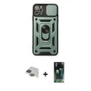 MARSİLYAN™- iPhone 11 Pro Max Kılıf Ahenk Klasik - Şeffaf 360 Full Body Arka Koruyucu + Yeşil Pers Alüminyum Kamera Lens